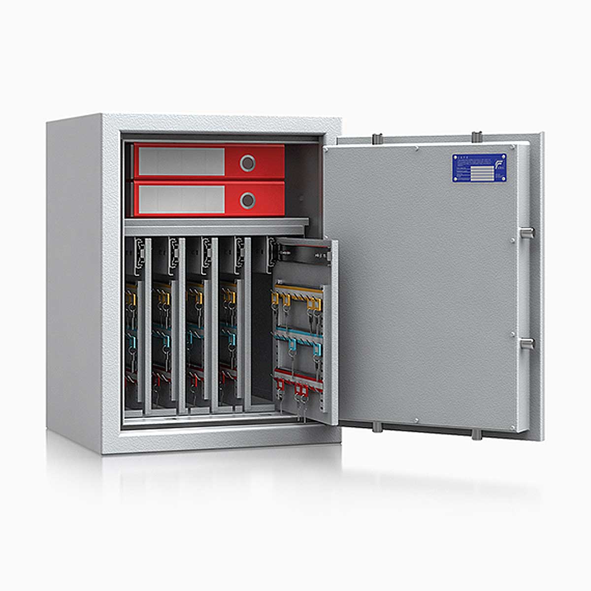 Schlüsseltresor safe4key I - Größe 4 / 650x500x420 / 280 Haken / 1 Fachboden / 102kg / 157007  / Klasse 1  EN 1143-1, ECB•S / RAL7035 / Elektronik STELLAR Basic 