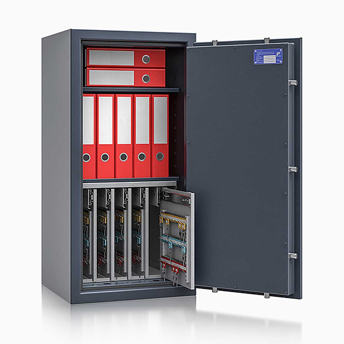 Schlüsseltresor safe4key I - Größe 6 / 1000x500x420 / 280 Haken / 2 Fachböden / 137kg / 157014 DIN R / Klasse 1  EN 1143-1, ECB•S / RAL7024