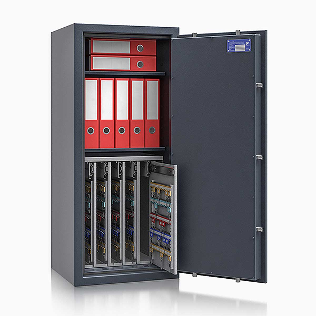 Schlüsseltresor safe4key I - Größe 7 / 1150x500x420 / 440 Haken / 2 Fachböden / 157kg / 157017  / Klasse 1  EN 1143-1, ECB•S / RAL7024 / Elektronik STELLAR  Basic 