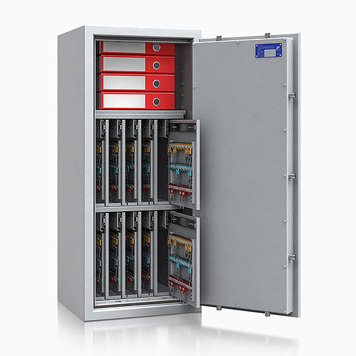 Schlüsseltresor safe4key I - Größe 7 / 1150x500x420 / 560 Haken / 1 Fachboden / 169kg / 157019  / Klasse 1  EN 1143-1, ECB•S / RAL7035 / Elektronik STELLAR  Basic 