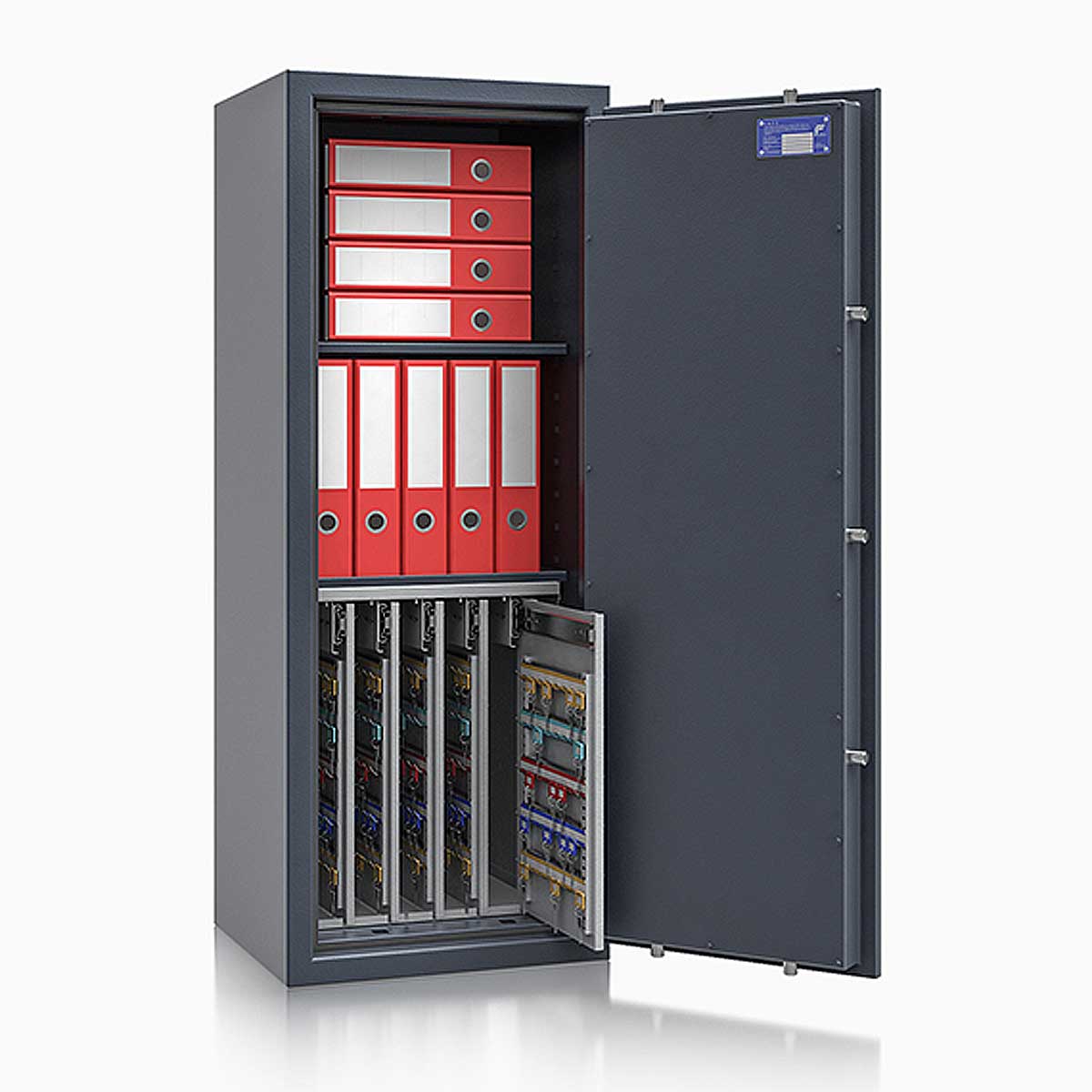 Schlüsseltresor safe4key I - Größe 8 / 1300x500x420 / 440 Haken / 2 Fachböden / 172kg / 157022 DIN R / Klasse 1  EN 1143-1, ECB•S / RAL7024