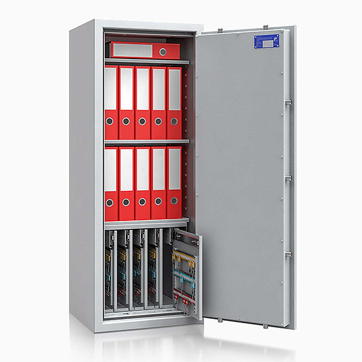 Schlüsseltresor safe4key I - Größe 8 / 1300x500x420 / 280 Haken / 3 Fachböden / 167kg / 157023 DIN R / Klasse 1  EN 1143-1, ECB•S / RAL7035